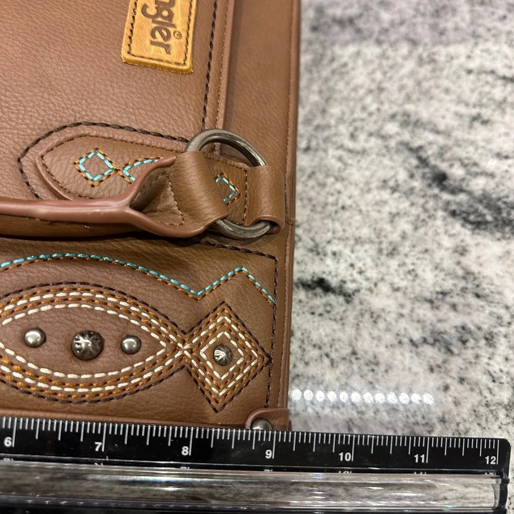 Wrangler Women Small Satchel Brown Embroidered Studded Western Crossbody Bag